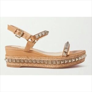 Christian Louboutin Pyraclou 60 Cuir Nude Platform Wedge Sandal Heel